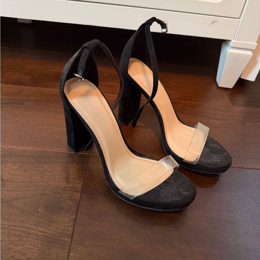Wild Diva Black Heels with Clear Strap